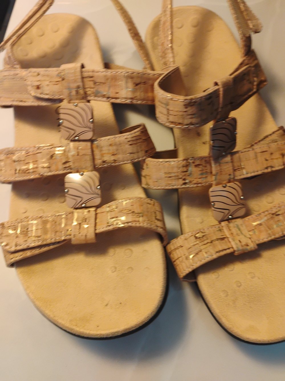 Vionic Beige Cork-Pattern Strappy Sandals sz 11 - Picture 6 of 12
